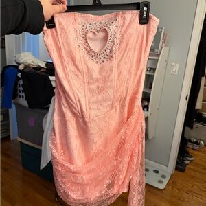 Strapless Pink Dress with Heart Detail